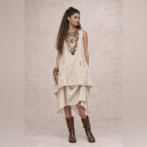 Italian artisanal asymmetrical layered 100% linen dress